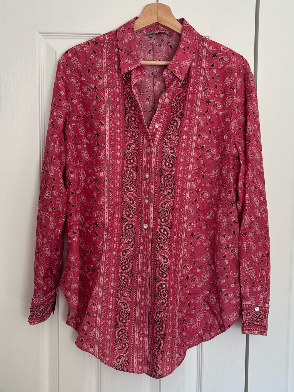 Women's Pink Paisley Button-Up Blouse